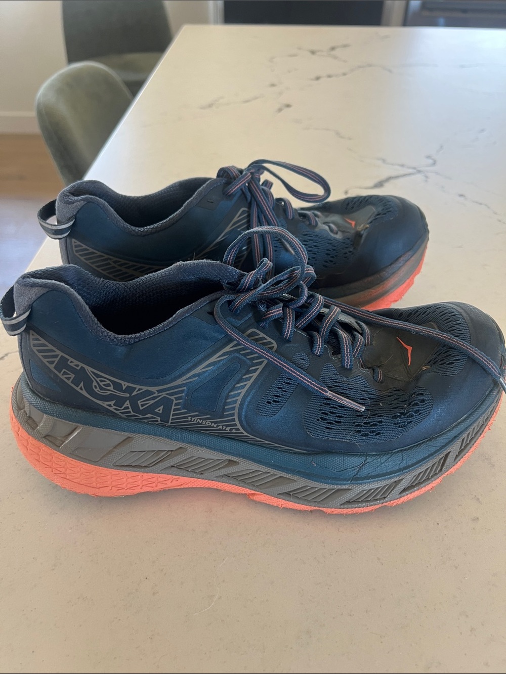 Hoka Stinson ATR 5 Navy Blue Running Shoes with Coral Accents. Size 8. So good!! - Picture 3 of 6